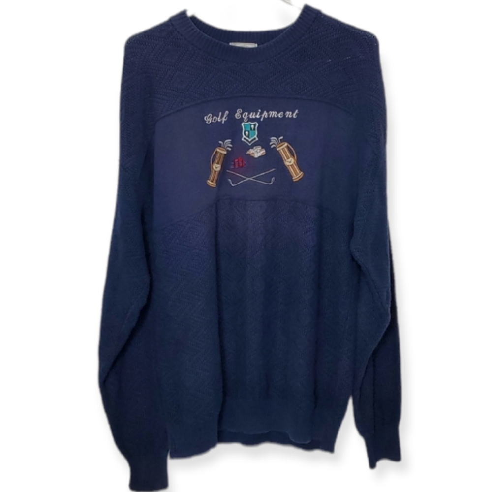 Cape Isle Knitters Vintage 100% Cotton Golf Print Sweater  Large